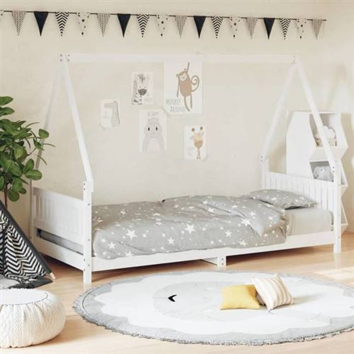 vidaXL Cadre de Lit pour Enfants, Lit Simple avec Sommier à Lattes, Meuble de Chambre à Coucher, Scandinave, Blanc 90x200 cm 834499