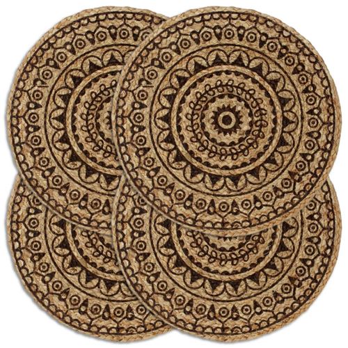 vidaXL Napperons 4 pcs Marron foncé 38 cm Rond Jute