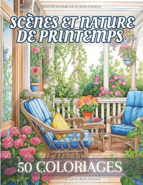 Scènes et Nature de Printemps – Livre de coloriage pour adultes, 50 illustrations anti-stress, grand format (21,59 x 27,94 cm), 102 pages, couverture mate