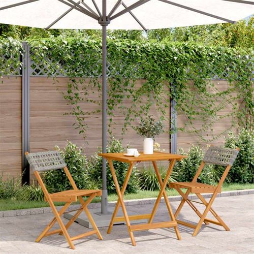Non Communiqué Gris Vidaxl Ensemble De Bistro 3 Pcs Résine Tressée Et Bois Massif, Ensemble De Bistro De Jardin, Ensemble De Balcon, 3281755