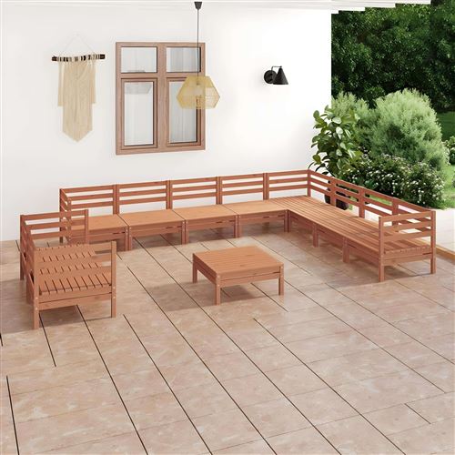 vidaXL Salon de jardin 11 pcs Bois de pin massif Marron miel