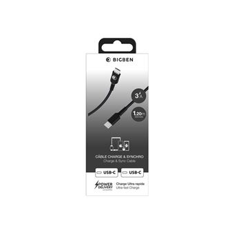 BIGBEN Connected - Câble USB - 24 pin USB-C (M) pour 24 pin USB-C (M) - 3 A - 1.2 m - USB Power Delivery (60W), plastique recyclé à 100 %, connecteurs réversibles - noir
