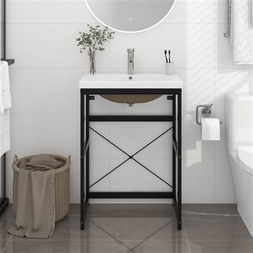vidaXL Cadre de lavabo de salle de bain vasque à encastrer Noir Fer3101389