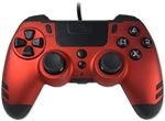 Steelplay Slimpack - Manette filaire (câble de 3m), Compatible PS4/PS3/PC, Double Retour de Vibration, 4 palettes arrière programmables, Ergonomique et Confortable - Rouge