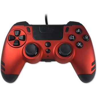 Steelplay Slimpack - Manette filaire (câble de 3m), Compatible PS4/PS3/PC, Double Retour de Vibration, 4 palettes arrière programmables, Ergonomique et Confortable - Rouge