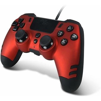 Steelplay Slimpack - Manette filaire (câble de 3m), Compatible PS4/PS3/PC, Double Retour de Vibration, 4 palettes arrière programmables, Ergonomique et Confortable - Rouge