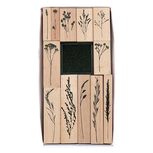 12 tampons en bois - fleurs et herbes des champs - Rico Design