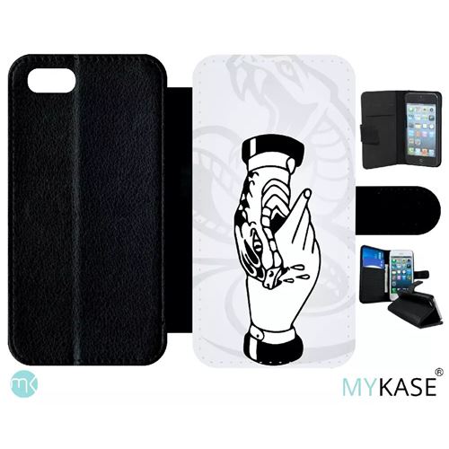 Etui My-Kase pour iPhone Se 2020 - main morsure serpent fond blanc - Simili-cuir Noir