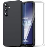 Coque Silicone + 2 Verres Trempés pour Samsung Galaxy A25 5G - Protection Ultra Slim Anti-Rayures Noir - BOOLING