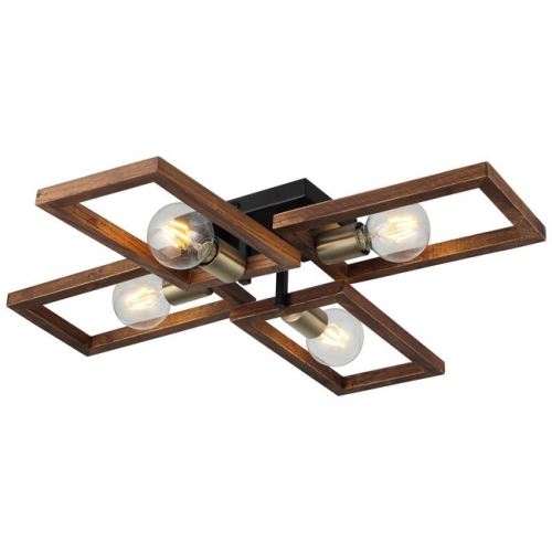 HOMEMANIA Lampe de Plafond Era - Plafonnier - du mur - Or, Noir, Bois en Métal, Bois, 70 x 66 x 12 cm, 4 x E27, Max 40W