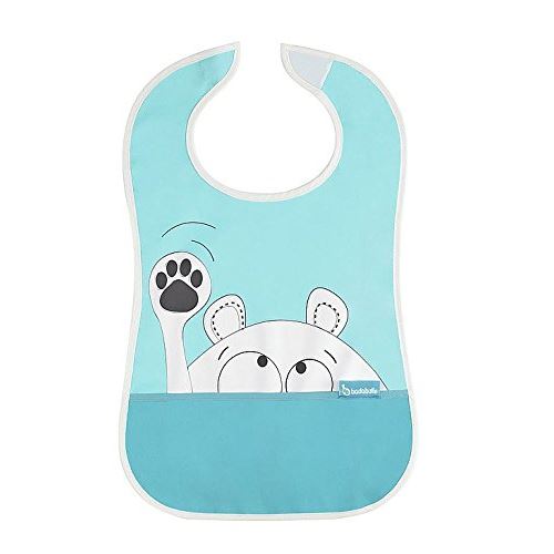 BADABULLE Bavoir Plastifié avec Grande Poche Etanche pour Bébé Bleu
