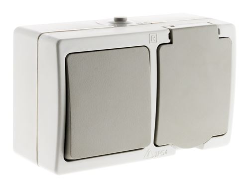 Akya Mixte morizontal: V & V+ Prise 2P+T 16A Gris Clair IP54