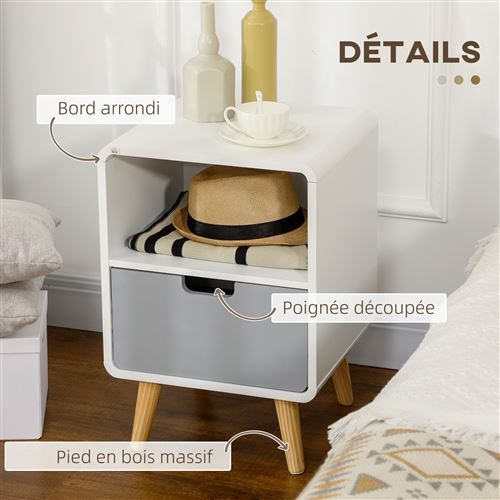 30 Sur Chevet Table De Nuit Design Scandinave 40l X 38l X 58h Cm Tiroir Niche Bois Massif Pin Mdf Blanc Bleu Gris Achat Prix Fnac