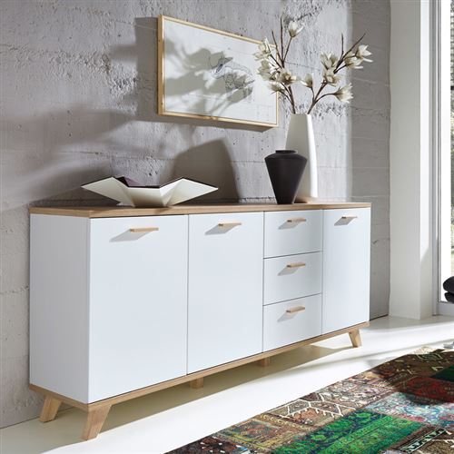Buffet 3 portes 3 tiroirs en bois piètement chêne L196cm OSLO