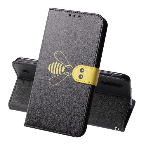 Etui en PU modèle d'abeille en soie avec support noir pour votre Samsung Galaxy A10