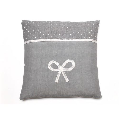 Coussin en coton brodé 40x40 cm EMILIE gris par Soleil d'ocre
