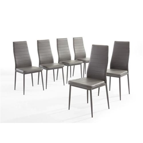 Sam Lot De 6 Chaises De Salle A Manger En Simili Gris - Style Contemporain - L 50 X P 44 Cm