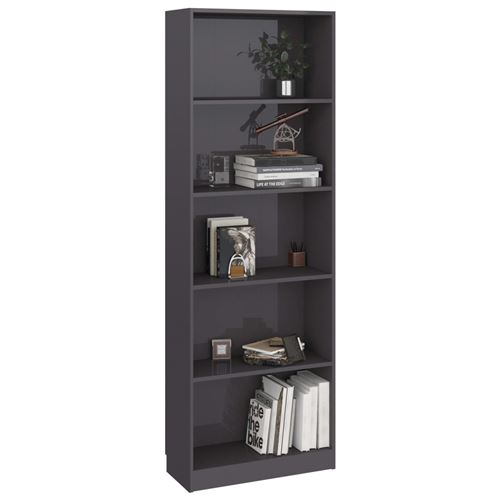 vidaXL Bibliothèque à 5 niveaux Gris brillant 60x24x175 cm Aggloméré