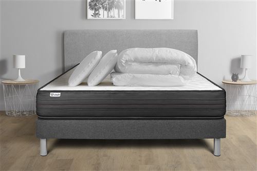 VITALIT Pack sommier kit matelas M&eacute;moire de forme 140x200 Gris Complet
