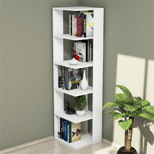 Etagère bibliothèque d'angle design Olgha - L. 42 x H. 161 cm - Blanc