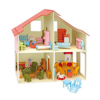 Maison de poupées en bois pour figurines avec 11 meubles - H 91 cm, Commandez facilement en ligne