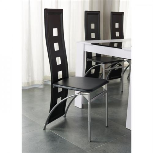 Damia Table A Manger 4 A 6 Personnes Style Contemporain En Panneaux De Fibres Blanc Et Verre Noir 4 Chaises En Simili L140xl
