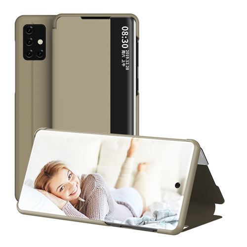 Étui Portefeuille pour Samsung Galaxy A71 en Cuir à Rabat Antichoc avec Fenêtre d’affichage intelligente - Or