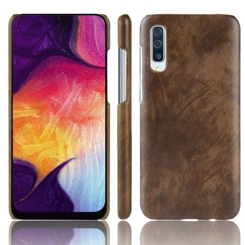 Etui en PU litchi dur café pour votre Samsung Galaxy A70