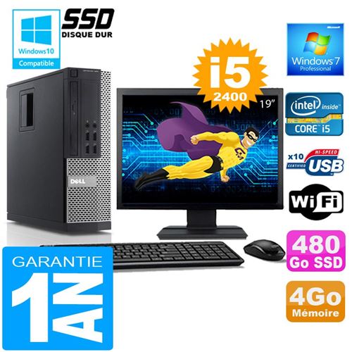 Pc dell 990 sff core i5-2400 ram 4go disque 480 go ssd wifi w7 ecran 19' État correct - Dell reconditionné disponible sur Fnac