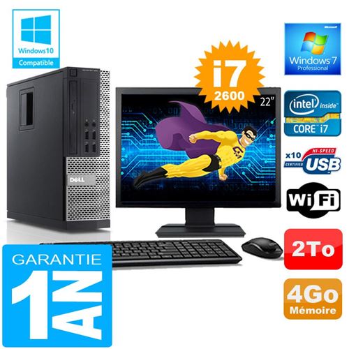 Pc dell 990 sff core i7-2600 ram 4go disque 2 to wifi w7 ecran 22' État correct - Dell reconditionné disponible sur Fnac