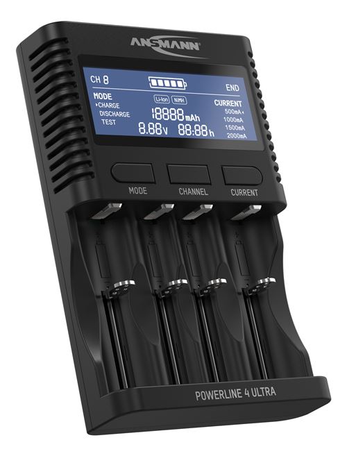 Chargeur à piles ANSMANN pour AA/AAA/C/D NiMH & li-ion 18650/26650