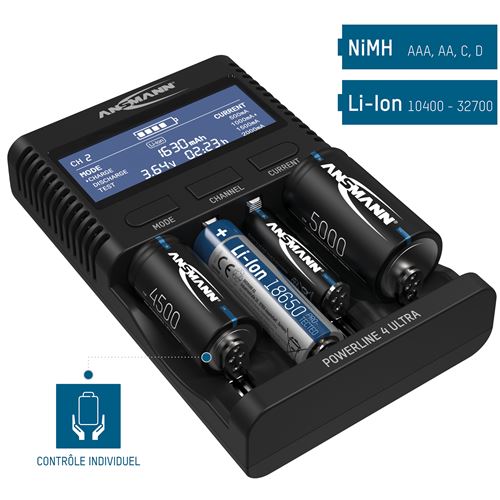Chargeur pour batterie Li-Ion AA Noir AAA 