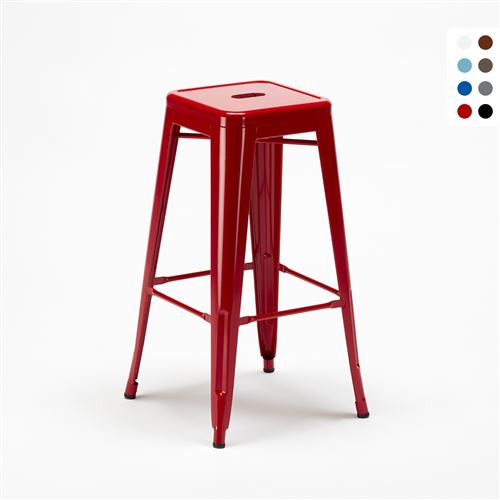 Tabouret Tolix industriel en acier et métal pour bars et cuisines Steel Up, Couleur: Rouge