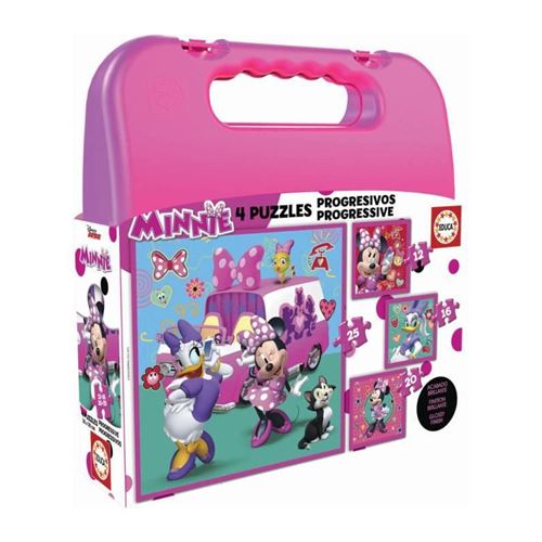 Educa Noir Minnie Malette Puzzles Progressifs Minnie + The Happy Helpers 12-16-20-25