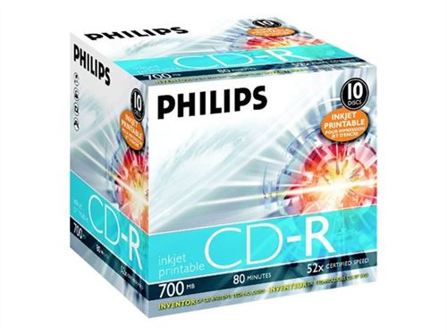  Philips - 10 x CD-R - 700 Mo (80 min) 52x - surface imprimable - bo&icirc;tier CD