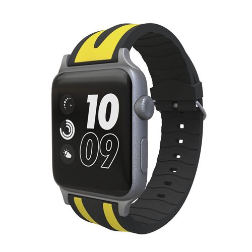 Bracelet en silicone double rayure flexible noir/jaune pour votre Apple Watch Series 4 44mm/Series 3/2/1 42mm