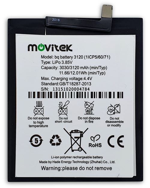 movitek® Batterie pour BQ AQUARIS M5 (3120mAh)