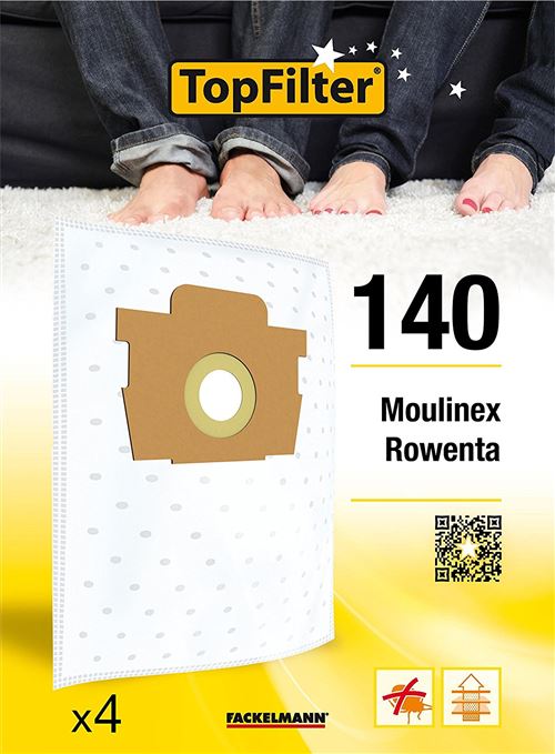 TopFilter 140, 4 sacs aspirateur pour Rowenta et Moulinex boîte de sacs d'aspiration en non-tissé, 4 sacs à poussière (30 x 26 x 0,1 cm)