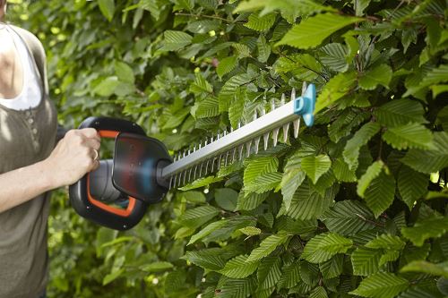 Kit taille-haies sur accu ComfortCut Li-18/50 de GARDENA : taille-haies avec poignée ergonomique et butée de protection, faible poids, batterie rechargeable Li-Ion et chargeur 18 V inclus (9837-20)