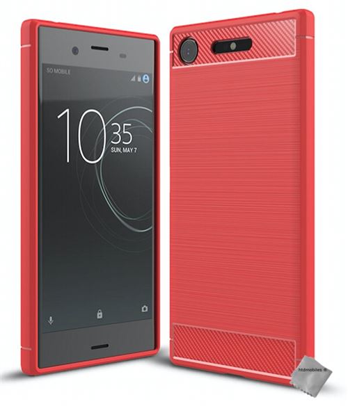 Housse etui coque silicone gel carbone pour Sony Xperia XZ1 avec film ecran - ROUGE