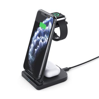 3 en 1 Station de Charge Sans Fil Qumox Support Qi Chargeur Induction pour  Apple Watch Air Pods iPhone Noire - Chargeur pour téléphone mobile à la Fnac