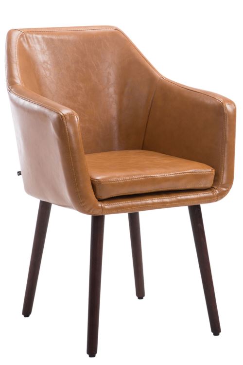 Chaise de salle à manger Utrecht Similicuir - Piètement Noyer - Siège Marron clair