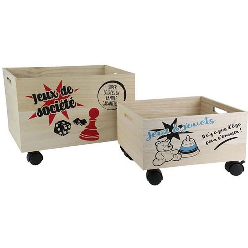 La Boite A - Caisse de rangement jeux et jouets sur roulettes (Lot de 2)