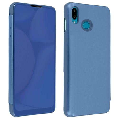 Avizar Housse Samsung Galaxy A10s Clapet Translucide Design Miroir Support Vidéo bleu