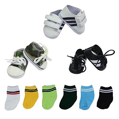 ZITA ELEMENT Dolls Shoes - Lot 9 Handmade Doll Shoes and Socks for 18 inch American Doll Girl Doll Logan Doll XMAS GIFT