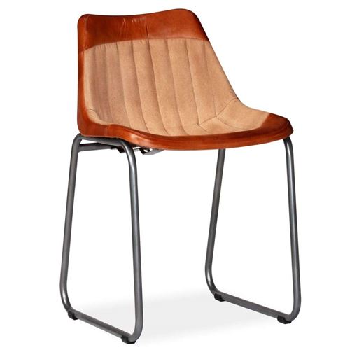 vidaXL Chaises à dîner 4 pcs Marron et beige Cuir véritable et toile