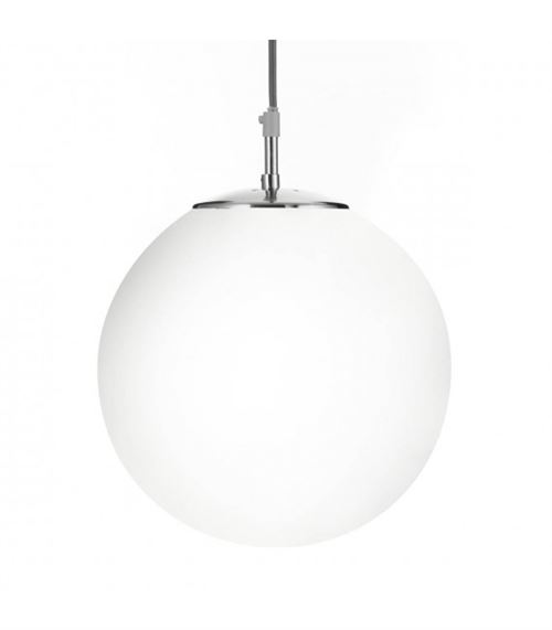 Suspension 30 cm Atom, en argent satiné et verre opale