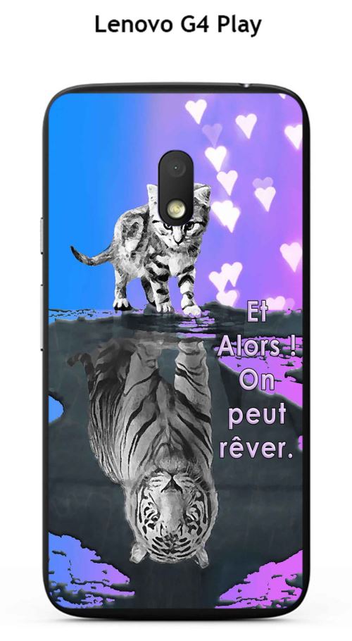 Coque TPU gel souple Lenovo G4 Play design Chat Tigre Blanc fond bleu rose Et Alors !