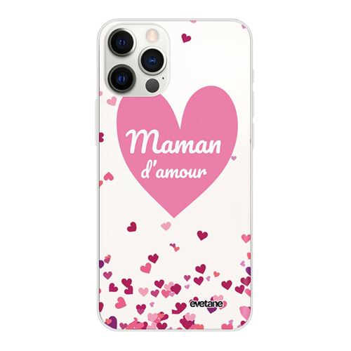 Coque pour iPhone 12/12 Pro souple transparente Maman d'amour coeurs Motif Ecriture Tendance [Evetane®]