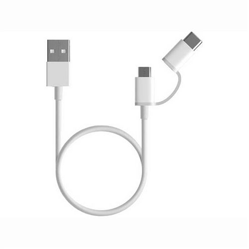 Xiaomi Mi 2-in1 USB Cable - Câble Combo Micro USB & Type C - 0.3m - Recharge rapide - Noir (Blister)